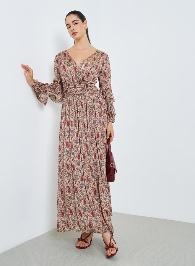 Styli Women Paisley Printed Pleated Maxi Dress - Image 5